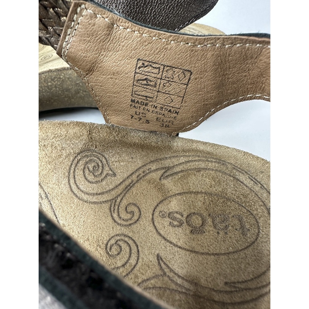 Taos Trulie Sandals Pewter Metallic Leather Woven Strappy Hook Loop Size 7 - 7.5 - Picture 11 of 16